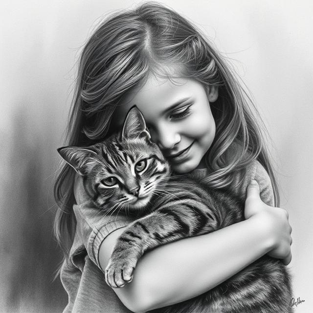 Micha Hugs Her Cat Poster