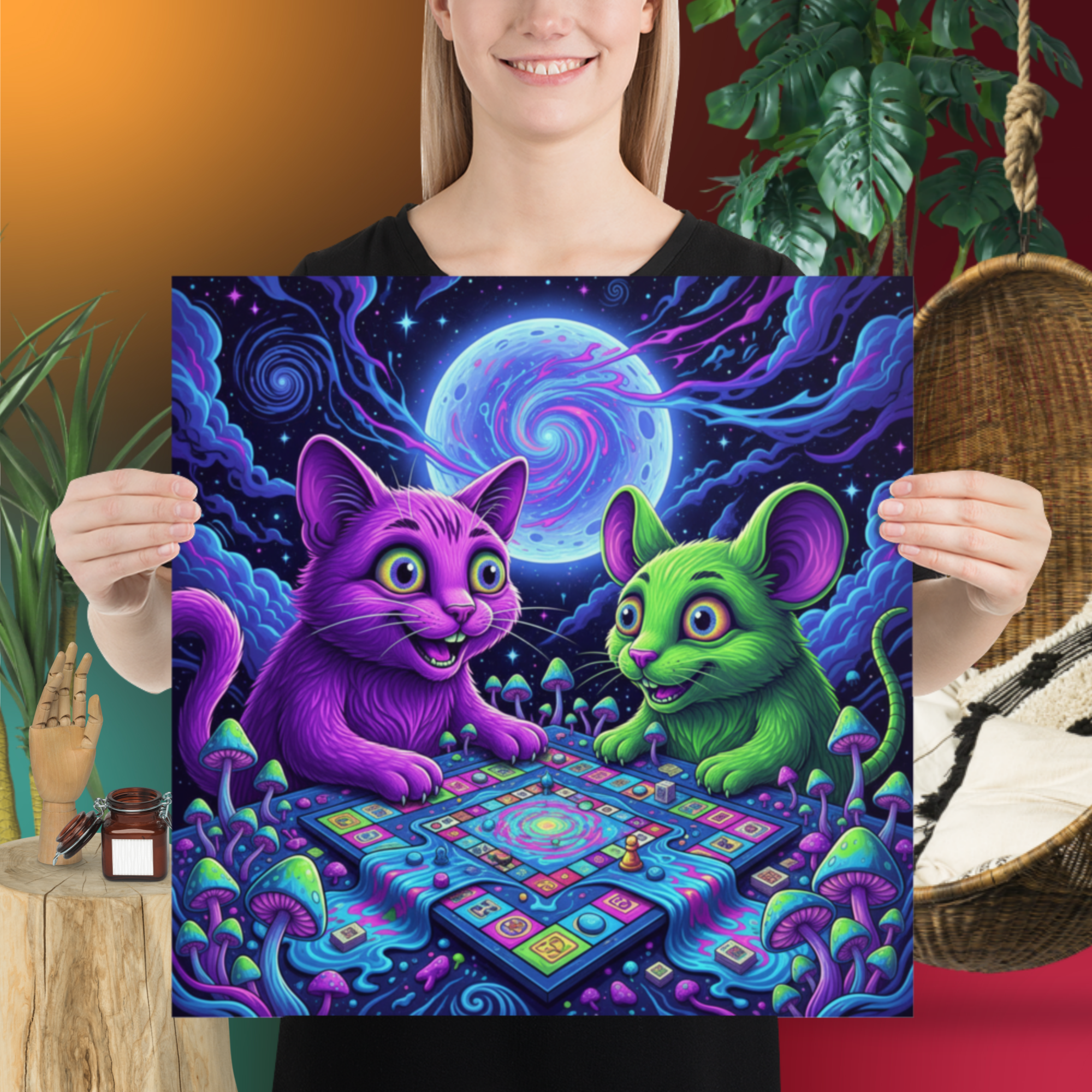 Monopoly Cat vs Mouse on Shrooms – Blacklight Poster