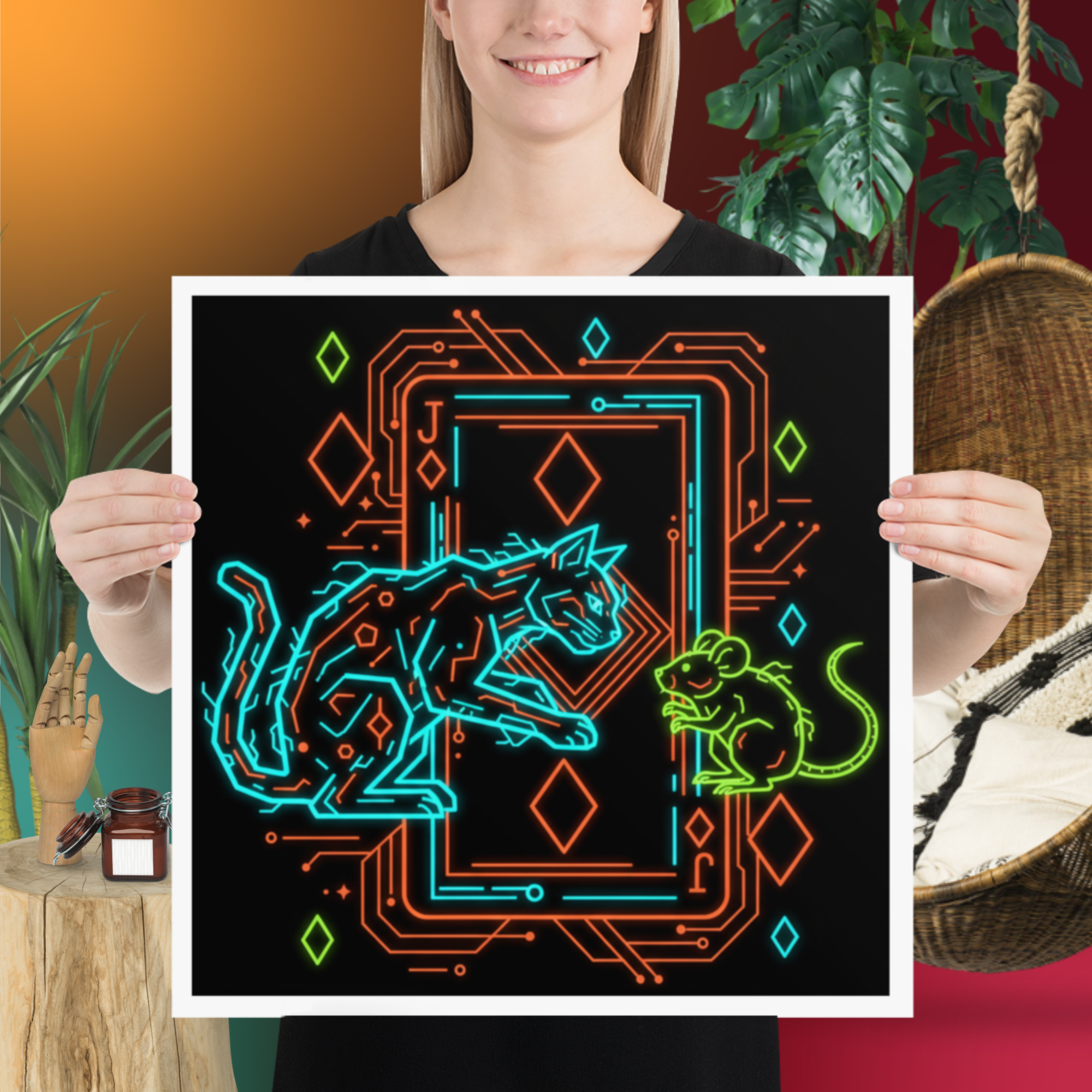 Cat and Mouse vie For the Jack of Diamonds – Blacklight Posters